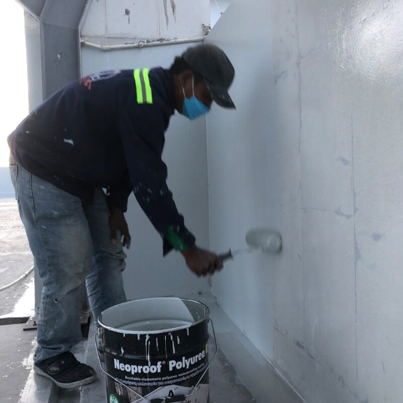 Bề mặt hoàn thiện bằng Neoproof Polyurea R Grey – lớp phủ liền mạch, đàn hồi tốt, chịu thời tiết ngoài trời